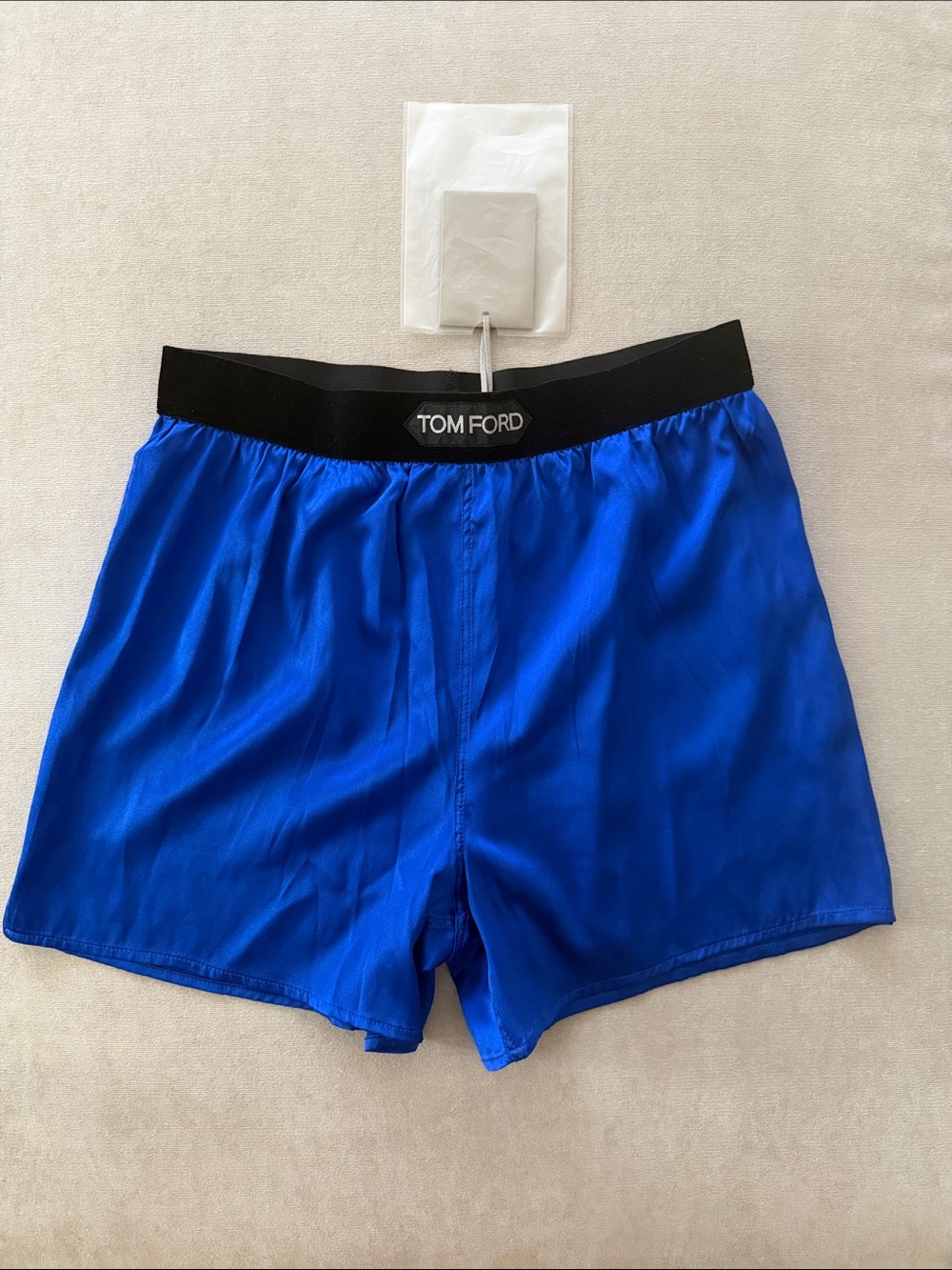 Tom Ford Blue Silk-Effect Boxer Shorts with Black Waistband